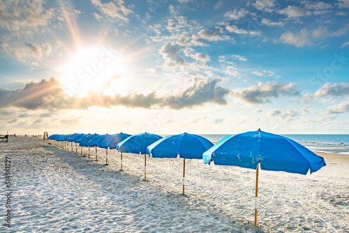 Hilton Head beach umbrellas at sunrise
