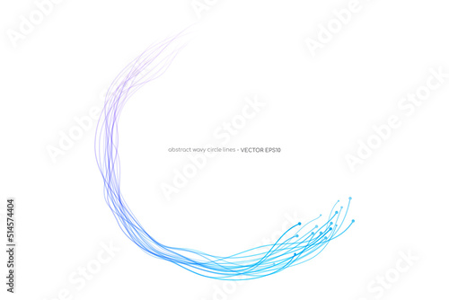 Abstract wavy dynamic lines circle round curve shape blue purple gradient isolated on white background in concept technology, neural network, neurology, science.