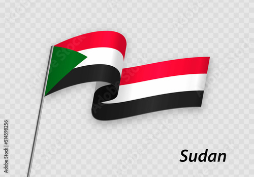 Waving flag of Sudan on flagpole. Template for independence day