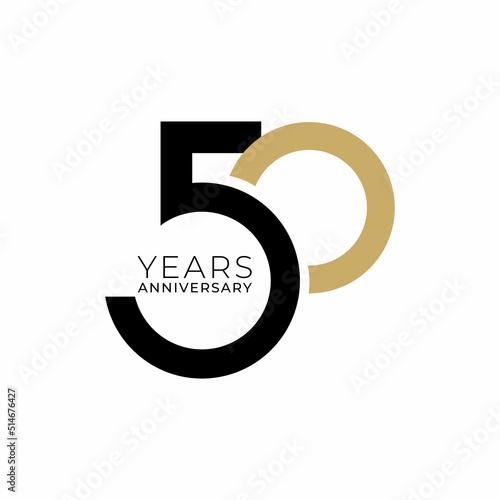 50 Year Anniversary Logo, Golden Color, Vector Template Design element for birthday, invitation, wedding, jubilee and greeting card illustration.