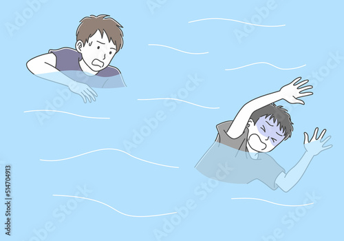 川や海で溺れる男性を救助する人
