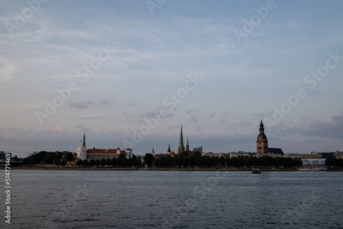 River Daugava flows through Latvia capital Riga. Riga cityscape 