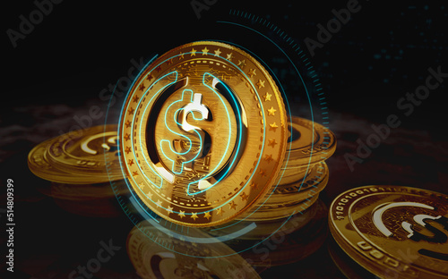 USDC USD Coin stablecoin cryptocurrency golden coin 3d illustration