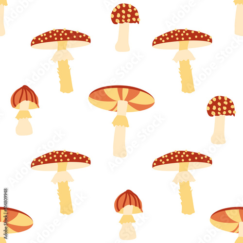 Magic mushrooms seamless pattern. Psychedelic hallucination. 60s hippie colorful art. Vintage psychedelic textile, fabric, wrapping, wallpaper.