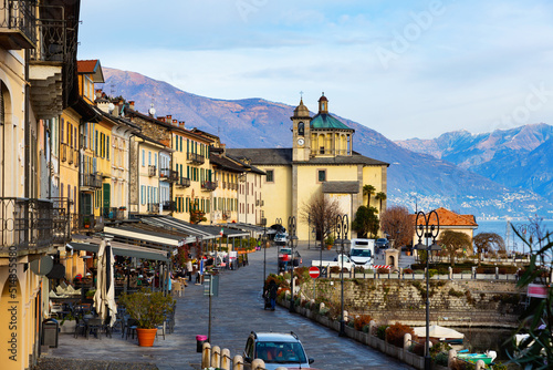 Historical center and old port of Italian town of Cannobio in Piedmont region