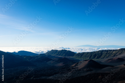 An aerial view of the Haleakala volcano on the island of Maui, Hawaii.