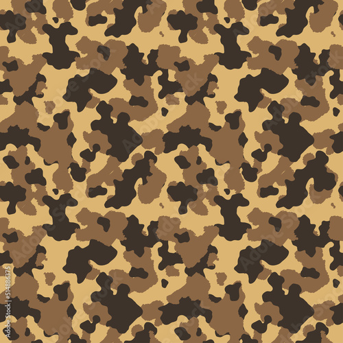 Brown beige camouflage seamless pattern. Modern military camo texture. Desert masking color. Stock vector illustration.