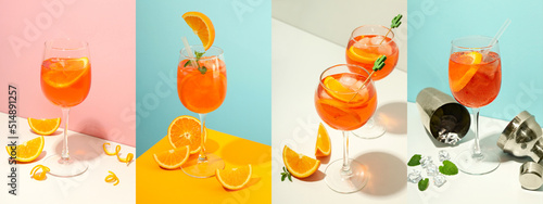 Photo collage of Summer cocktail concept with Aperol Spritz