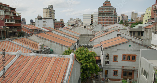 Top view of old red brick building in dihua street of taipei city