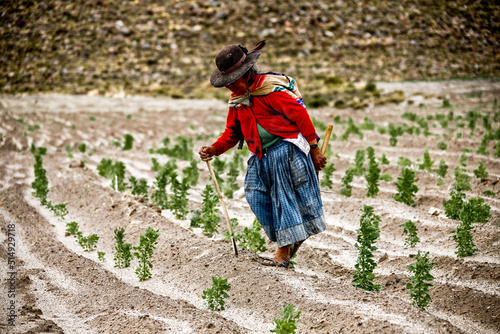 Traditionally clothed indigenous Quechua woman in Bolivia.