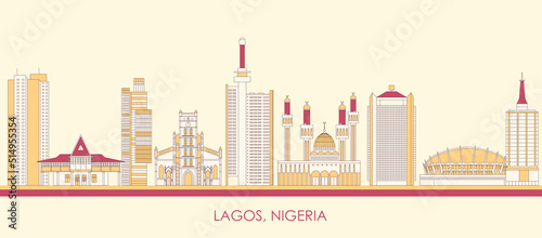Cartoon Skyline panorama of city of Lagos, Nigeria - vector illustration