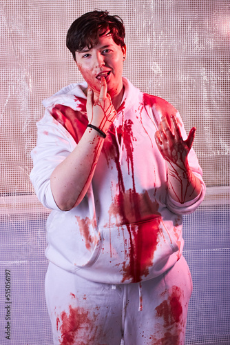 Transgender man sexy cannibal murderer covered in blood