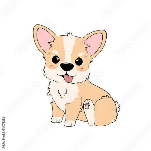 Słodki szczeniak Welsh Corgi Pembroke. Mały uroczy zwierzak. Ilustracja wektorowa w płaskim stylu