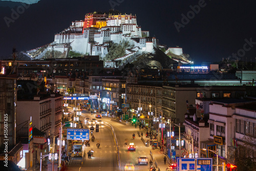 Lhasa, Tibet, China - July 5, 2022: Potala Palace at night in Lhasa