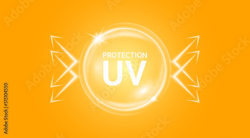 Translucent bubble dome shield for UV protection your skin. Ultraviolet sunblock vitamins. Cosmetic products design with moisturizer cream whitening for skin care. On orange background vector.
