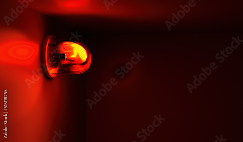 Emergency rotating alarm red light at night. 3D rendered illustration.