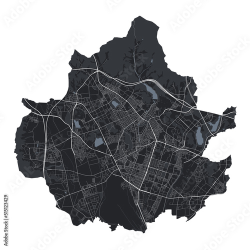 Suwon vector map. Detailed black map of Suwon city poster with streets. Cityscape urban vector.