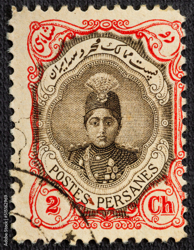 PERSIA - CIRCCA 1922: Cancelled postage stamp printed by Persia, that shows Ahmad Shah Qajar in an ornament frame, circa 1922.