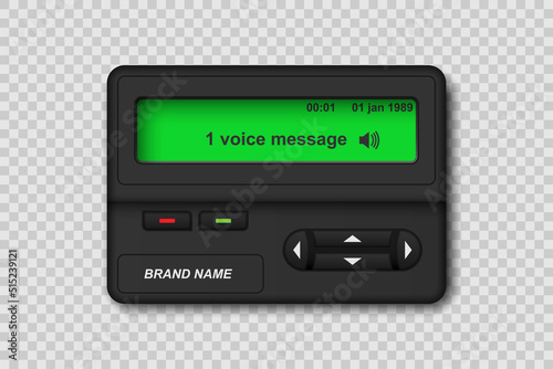 Realistic pager vector icon isolated on checkered background.