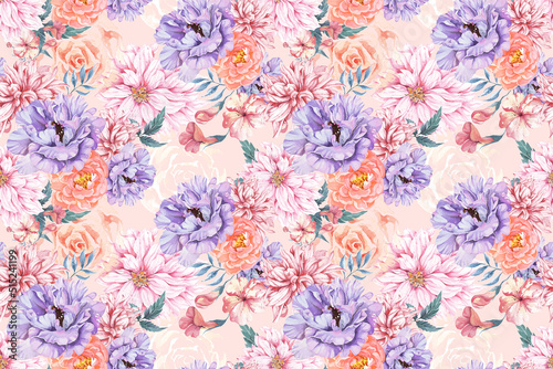 Watercolor Flower Seamless Pattern - 6