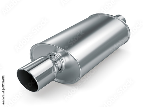 Steel chambered muffler, exhaust car pipe isolated on white background