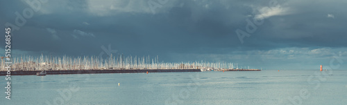 Panorama view over Port des Minimes in La Rochelle, France on a cloudy day. panoramic banner