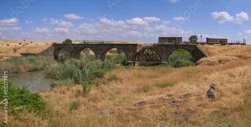 The remains of railroad bridge that was built in 1904 over Jordan river with the laying of the Haifa-Damascus railway line for the "valley train". It was partly destroyed during 1948 Arab-Israeli War.