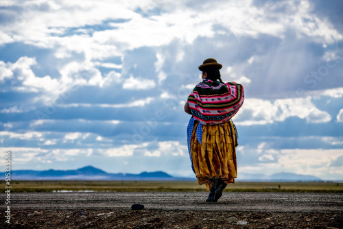 Traditionally clothed indigenous Quechua woman in Bolivia.