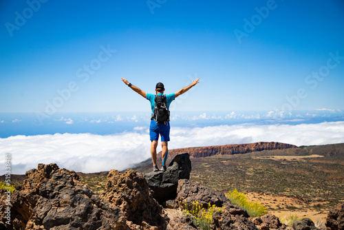 man hiking in El Teide national park Tenerife