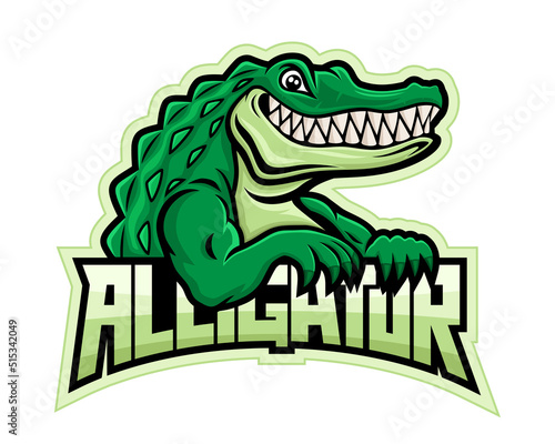 Green crocodile alligator icon on white background. 