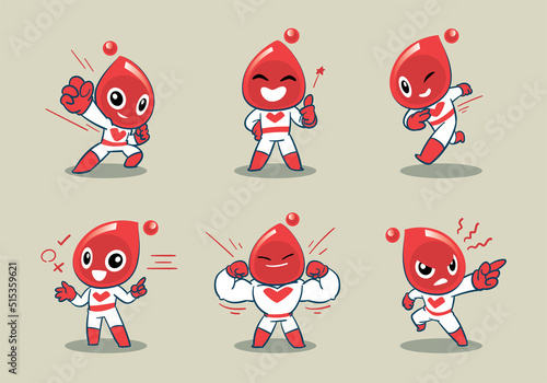 red blood hero mascot character set