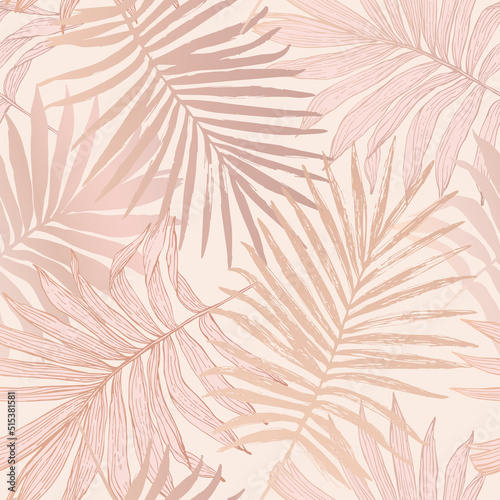 Luxurious botanical tropical leaf background in pastel blush pink color