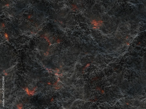 Closeup shot of textured ashes with hot coals burning inside, background pattern