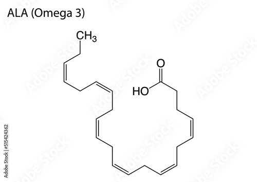 Digital vector illustration of the chemical structure of ALA or Omega 3