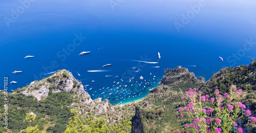 Italy, scenic views of Capri Island and from panoramic lookout of Monte Salaro.