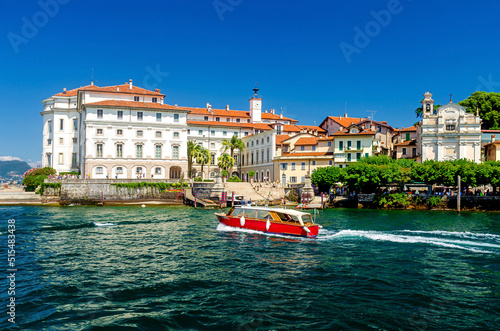 Beautiful port of Isola Bella island with baroque Borromean palace situated within Lake Maggiore (Lago Maggiore), near Stresa, Italy