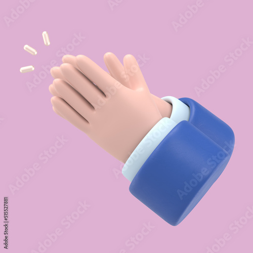 Cartoon character hands clapping or applause with loud noise. Business clip art isolated on pink background. Performance 3d illustration. 