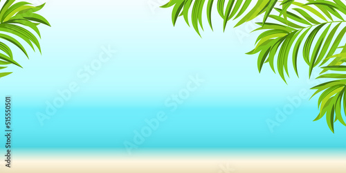 Summer sea background with beach and palm trees