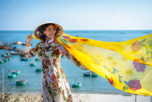 Vietnamese lady with Ao Dai Vietnam traditional dress