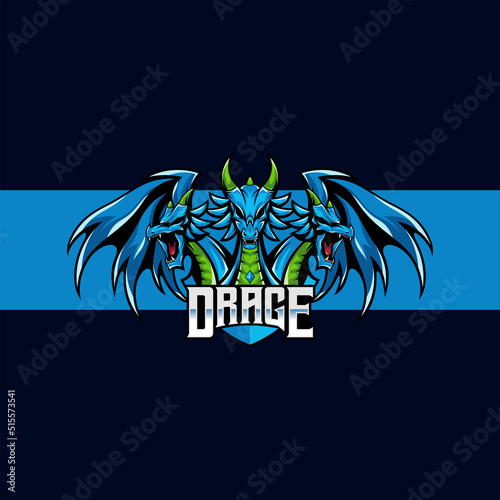 Dragon esport logo vector design mascot with blue color. suitable for gamer logos, streamer, sticker, etc.