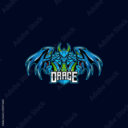 Dragon esport logo vector design mascot with blue color. suitable for gamer logos, streamer, sticker, etc.