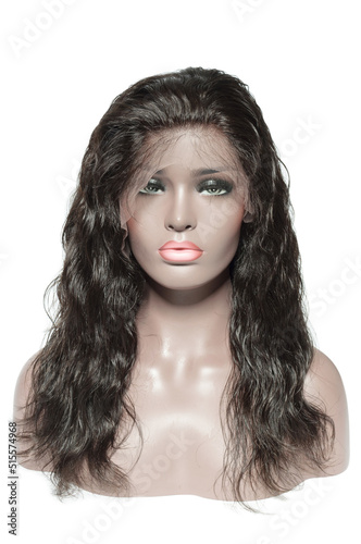 loose wavy black human hair weaves extensions lace wigs on a mannequin head 
