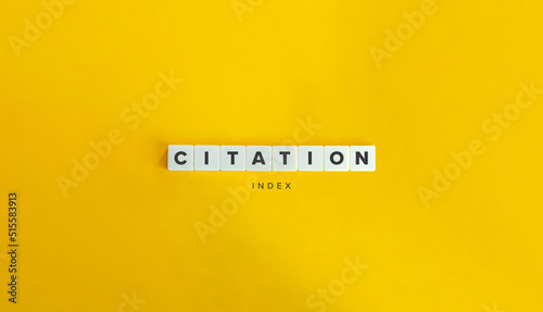 Citation Index Banner. Text on Letter Tiles on Yellow Background. Minimal Aesthetics.