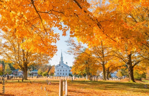 Golden autumn in Hanover, Massachusetts cemetery