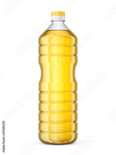 P;astic yellow oil bottle on white background