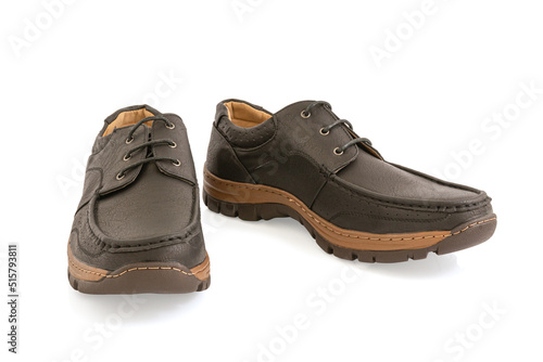 Leather brown men's shoes modern style isolated on white background, clipping path included.