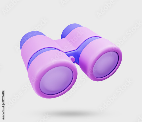 Binoculars icon on white background. 3d cartoon binoculars. 3d rendered illustration.
