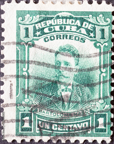 CUBA - CIRCA 1911: a postage stamp from CUBA , showing a portrait of the Cuban Statesman Bartolomé Maso (1830-1907). Circa 1911