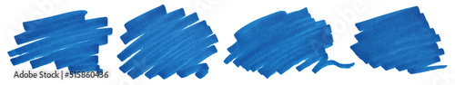 Set of blue marker paint textures. Strokes isolated on white background