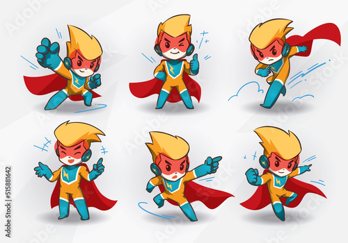 super hero boy with cape mascot collection set